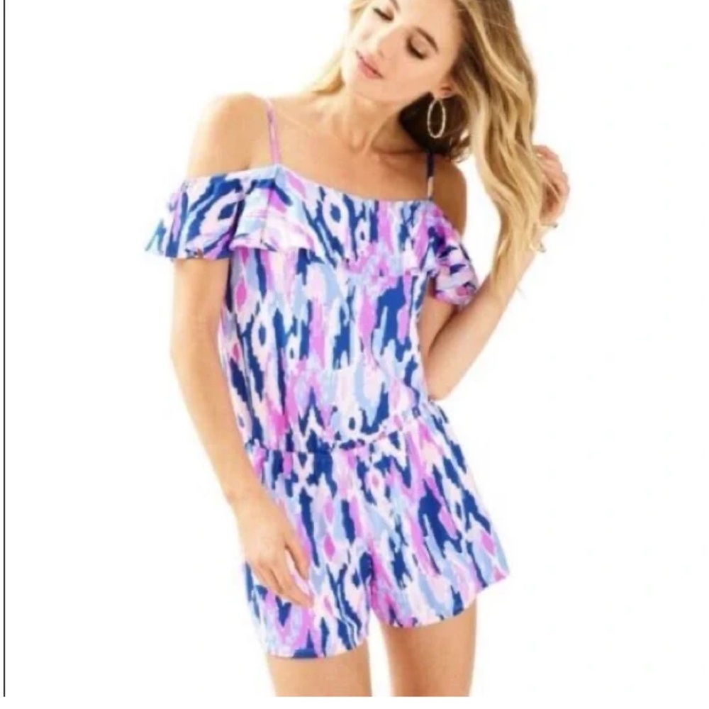 • Lilly Pulitzer • Klea Off The Shoulder Romper in Amethyst One Too Many XS